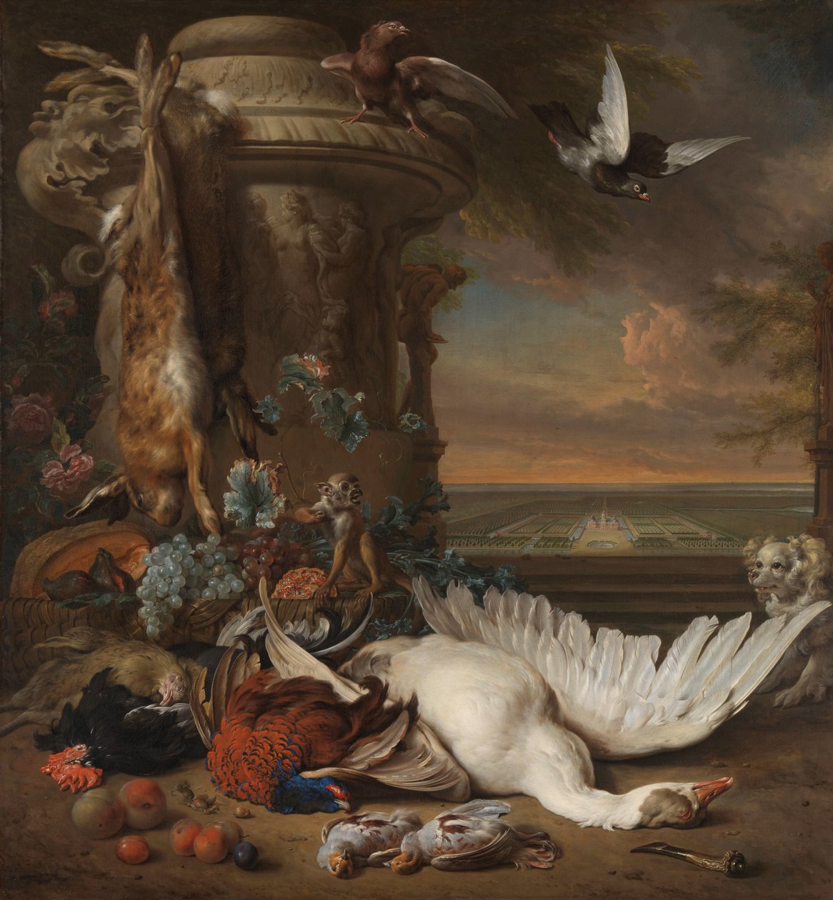 Nature morte de chasse et de fruits à côté d