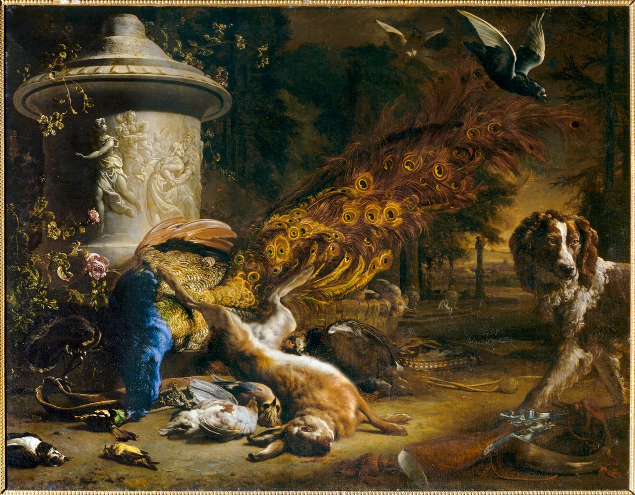 Nature morte au paon et au chien ou Les produits de la chasse. 1696 ... - Jan Weenix
