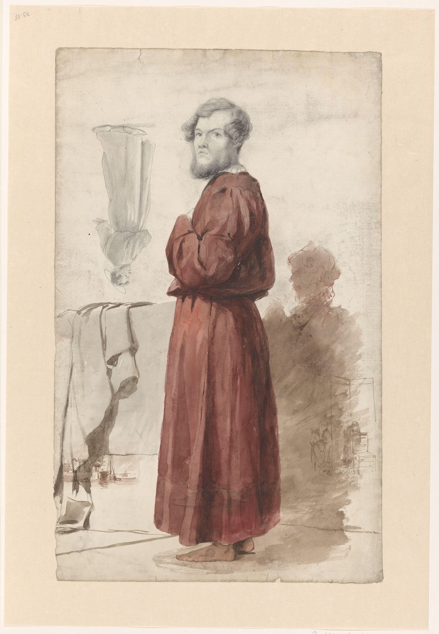 Études de figures avec un homme debout en robe de chambre rouge - Jan Weissenbruch