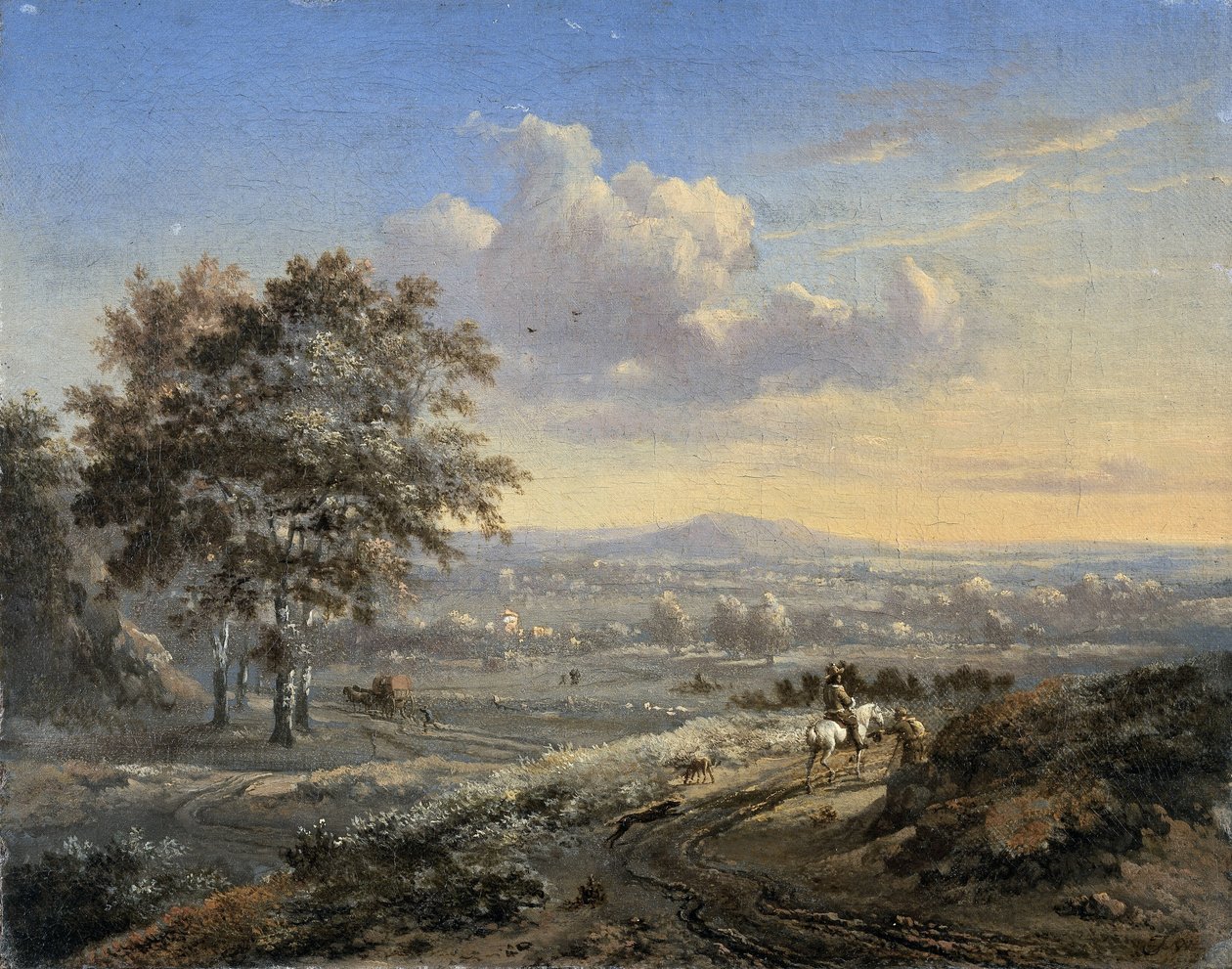 Paysage vallonné avec un cavalier sur une route de campagne - Jan Wijnants