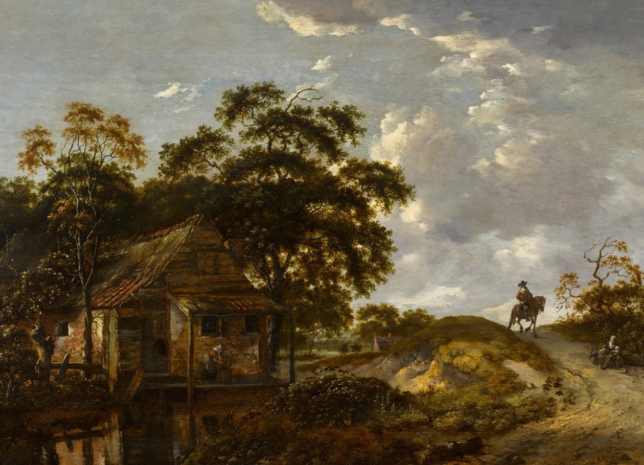 Paysage avec un chalet au bord d
