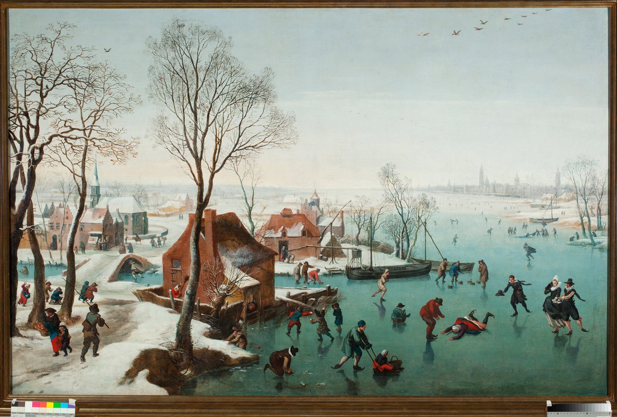 Décembre, patineurs sur un lac gelé - Jan Wildens