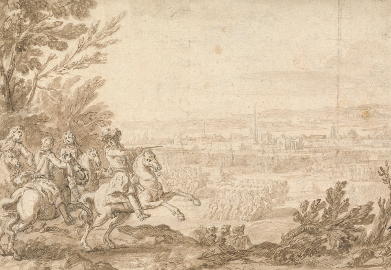 Commandant avec aides à cheval dirigeant une bataille - Jan Wyck