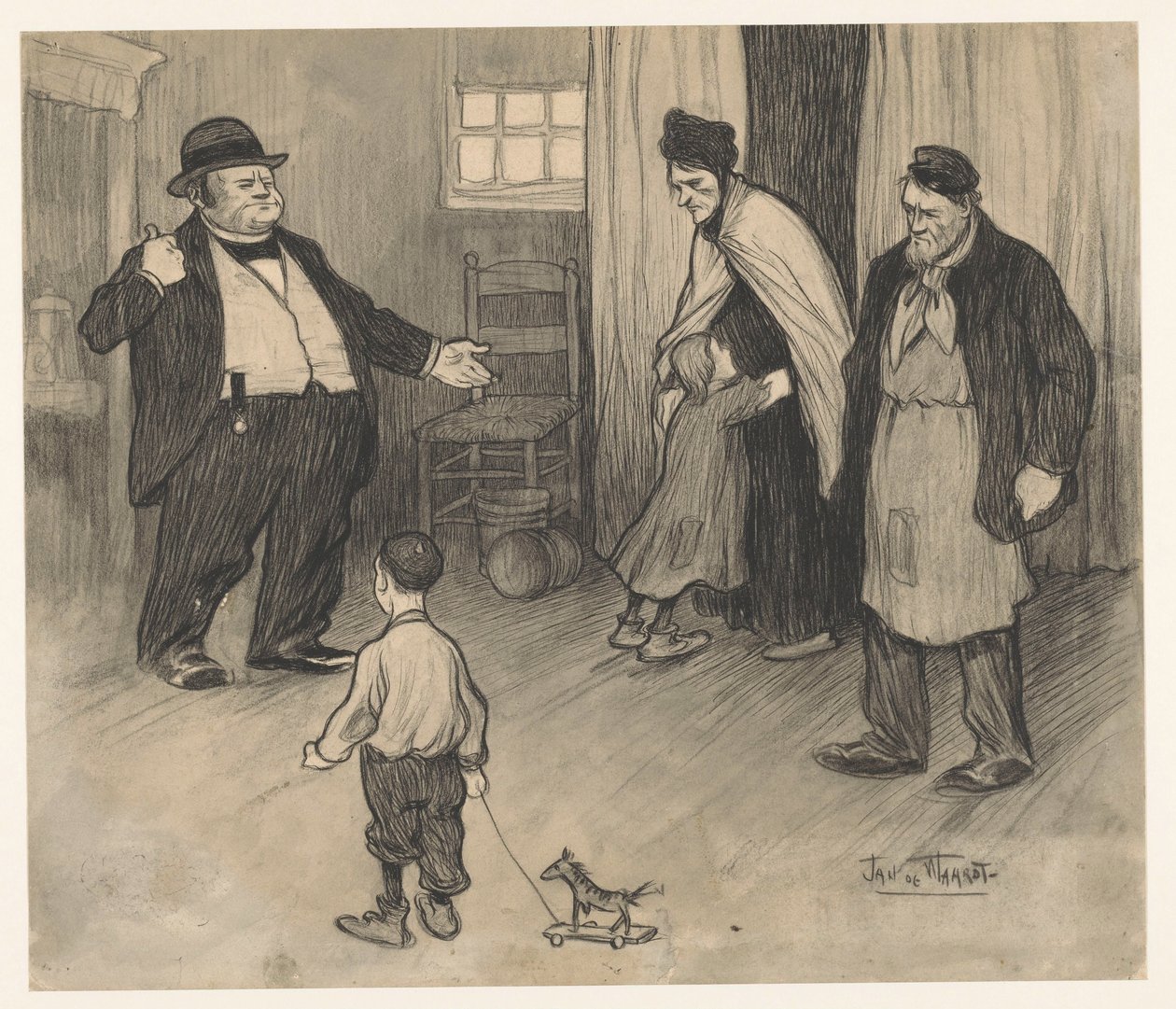 Propriétaire expulsant une famille de la maison - Jan de Waardt (signed by artist)