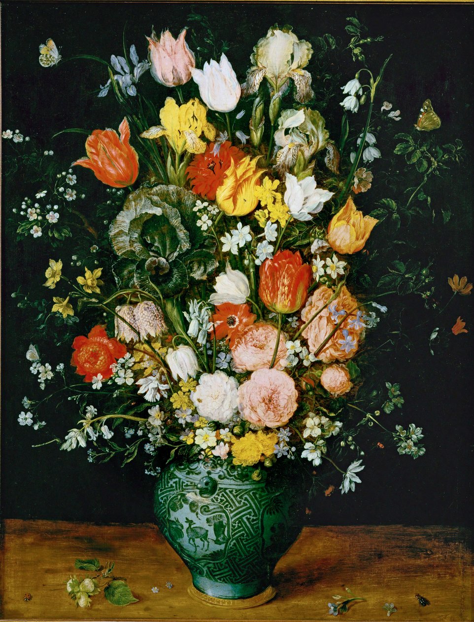 Fleurs dans un vase bleu (peinture sur bois de chêne) - Jan the Elder Brueghel