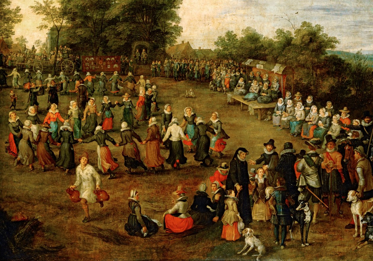 Danse folklorique devant les archiducs ... (peinture sur toile) - Jan the Elder Brueghel