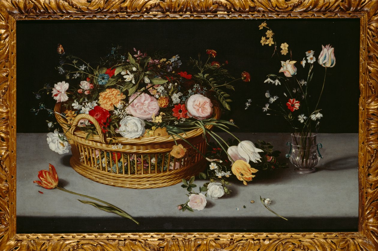 Nature morte avec panier et vase de fleurs - Jan the Younger Brueghel