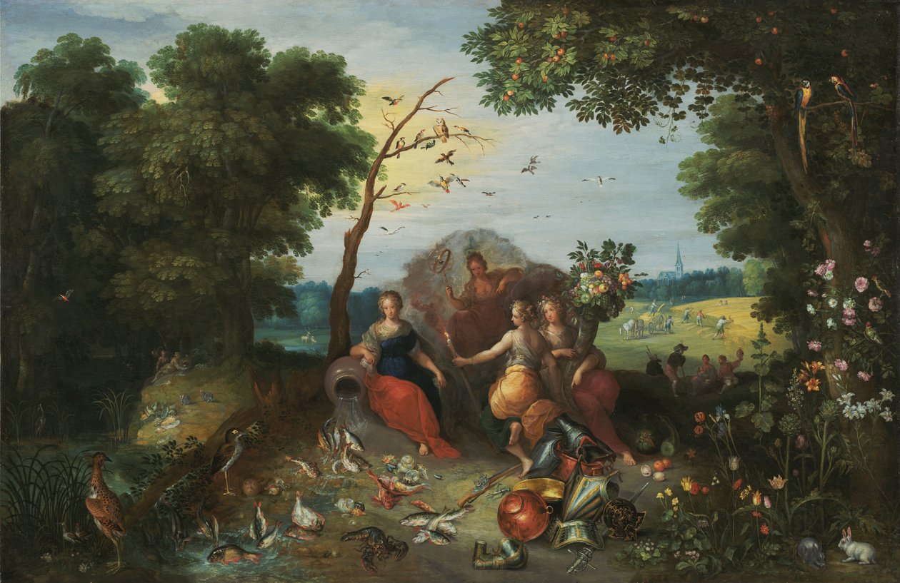 Paysage avec allégories des quatre éléments - Jan the Younger & Francken or Franck Ambrosius II (c.1590-1632) Brueghel