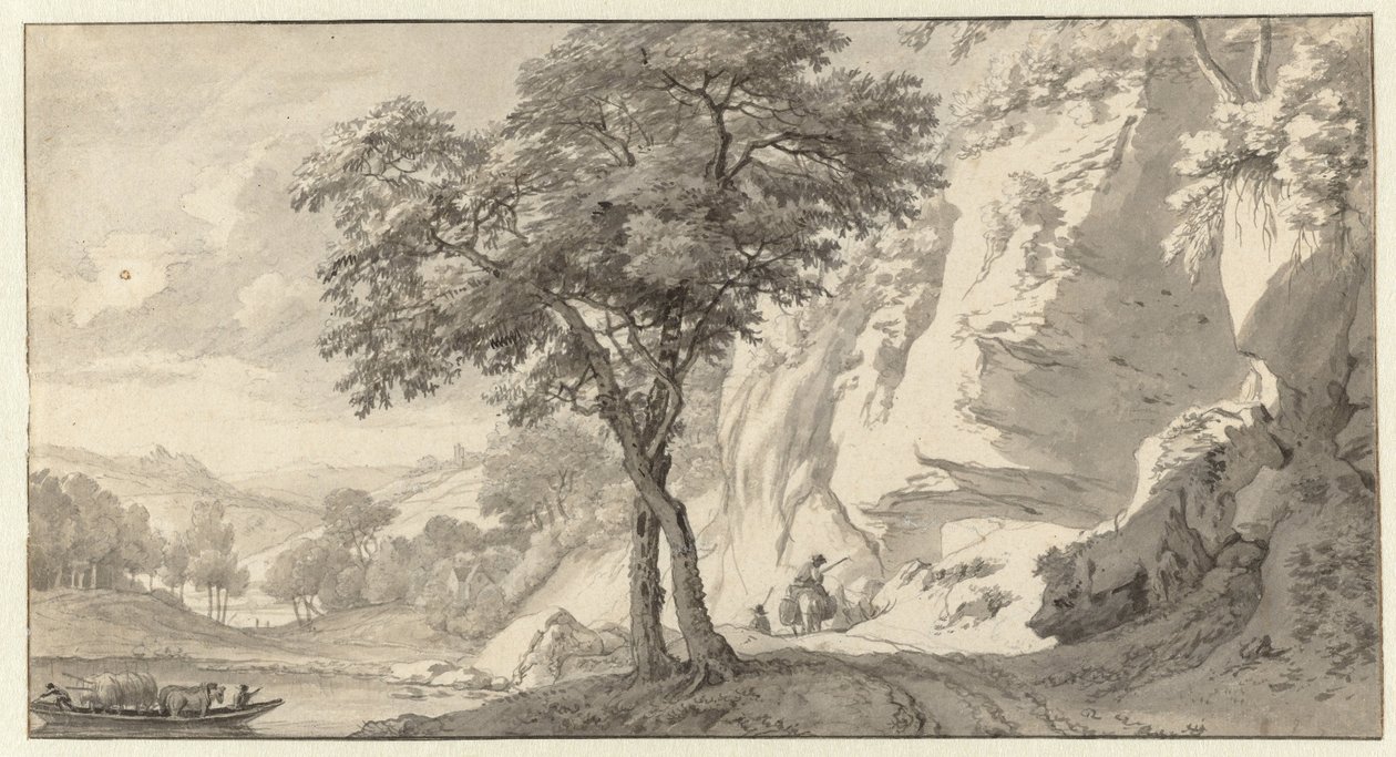 Paysage de montagne avec un bac - Jan van Aken