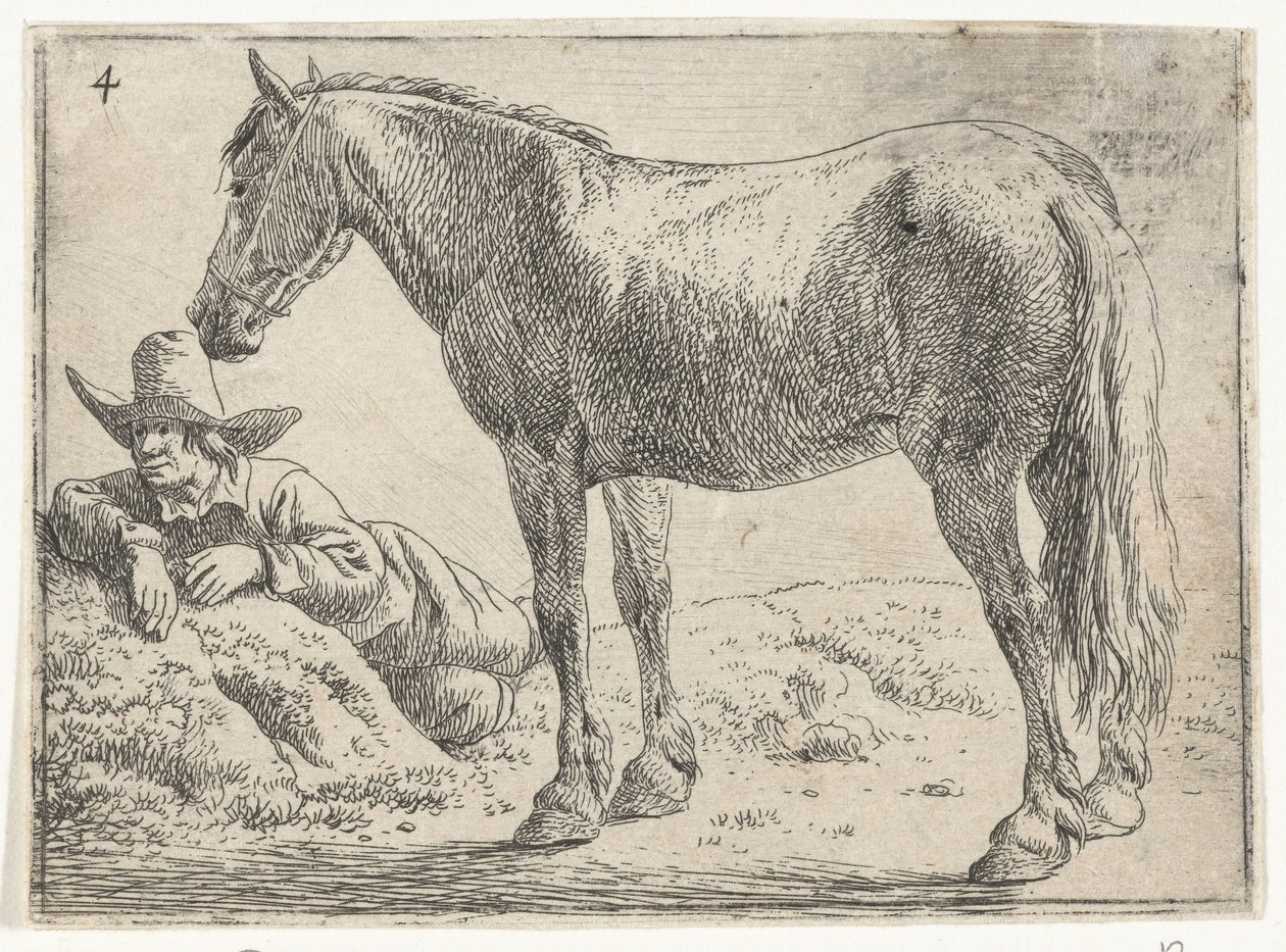 Cheval debout avec cavalier au repos Paysages avec chevaux (titre de la série) - Jan van Aken