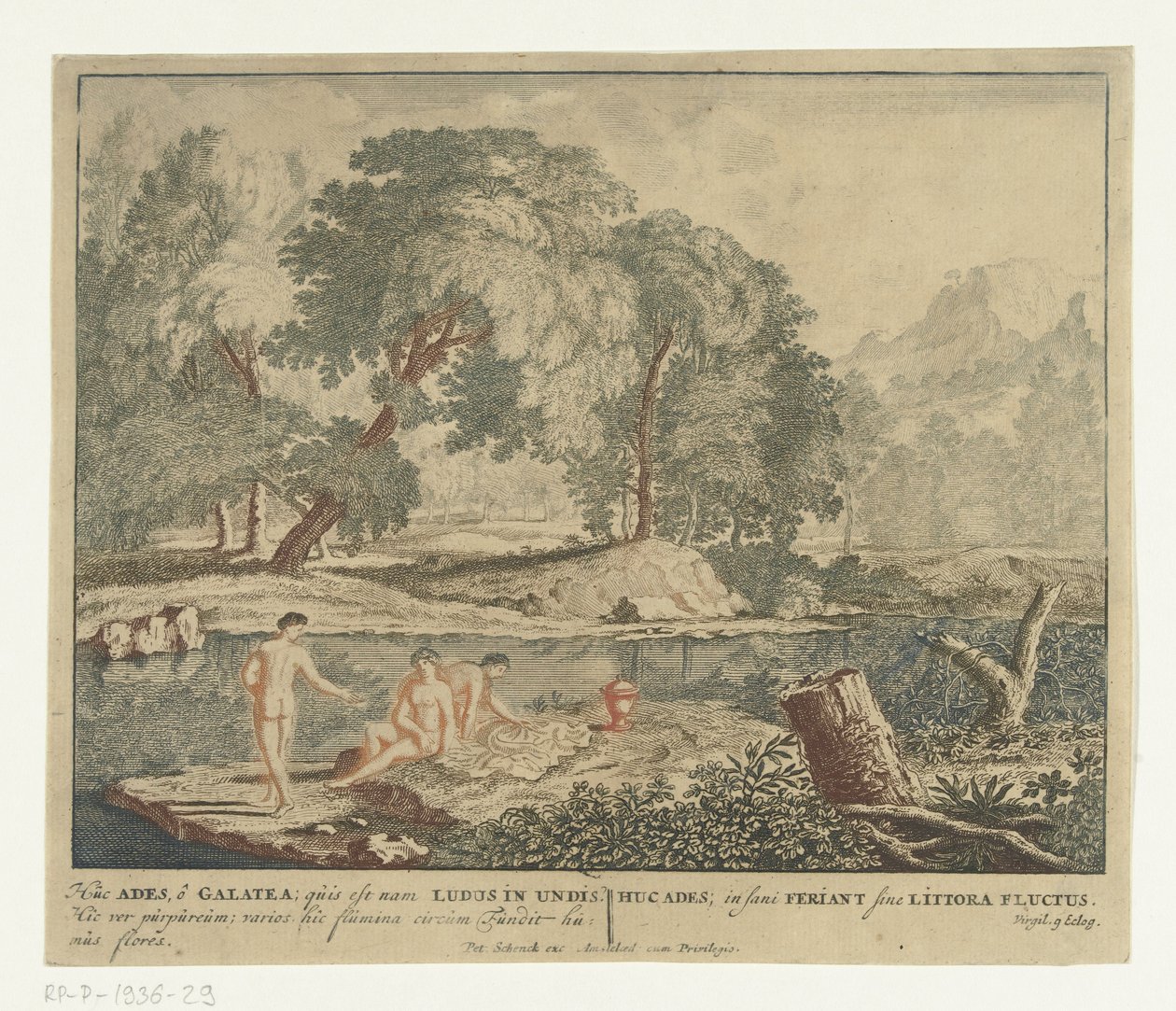 Trois nymphes se baignant dans un étang, Scènes du recueil de poèmes Bucolica de Virgile (titre de la série) - Jan van Call (I)