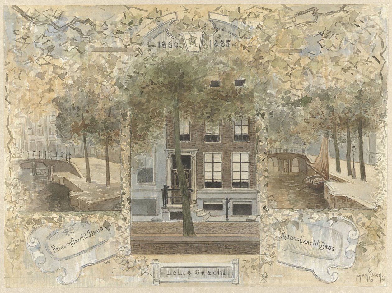 Maison sur le Leliegracht, flanquée des ponts sur le Prinsengracht et le Keizersgracht - Jan van Essen