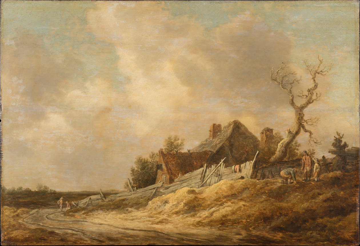 Chemin de terre avec une ferme et une clôture en planches - Jan van Goyen