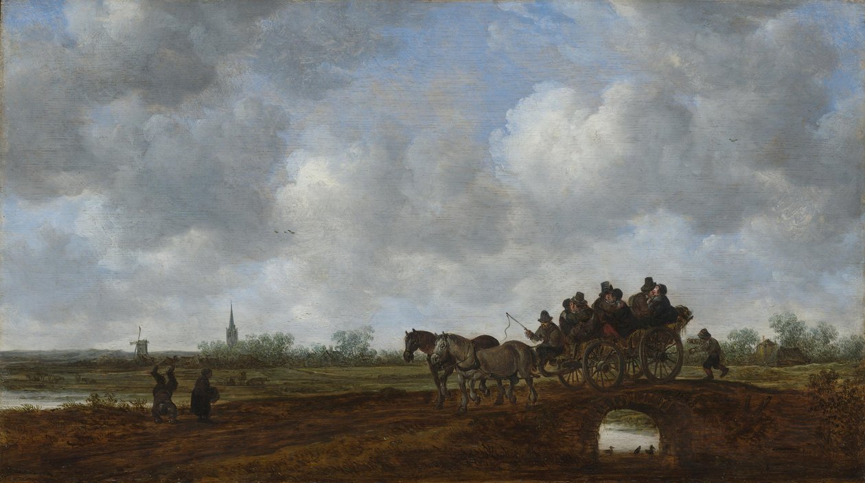 Paysage avec une charrette tirée par des chevaux sur un pont - Jan van Goyen
