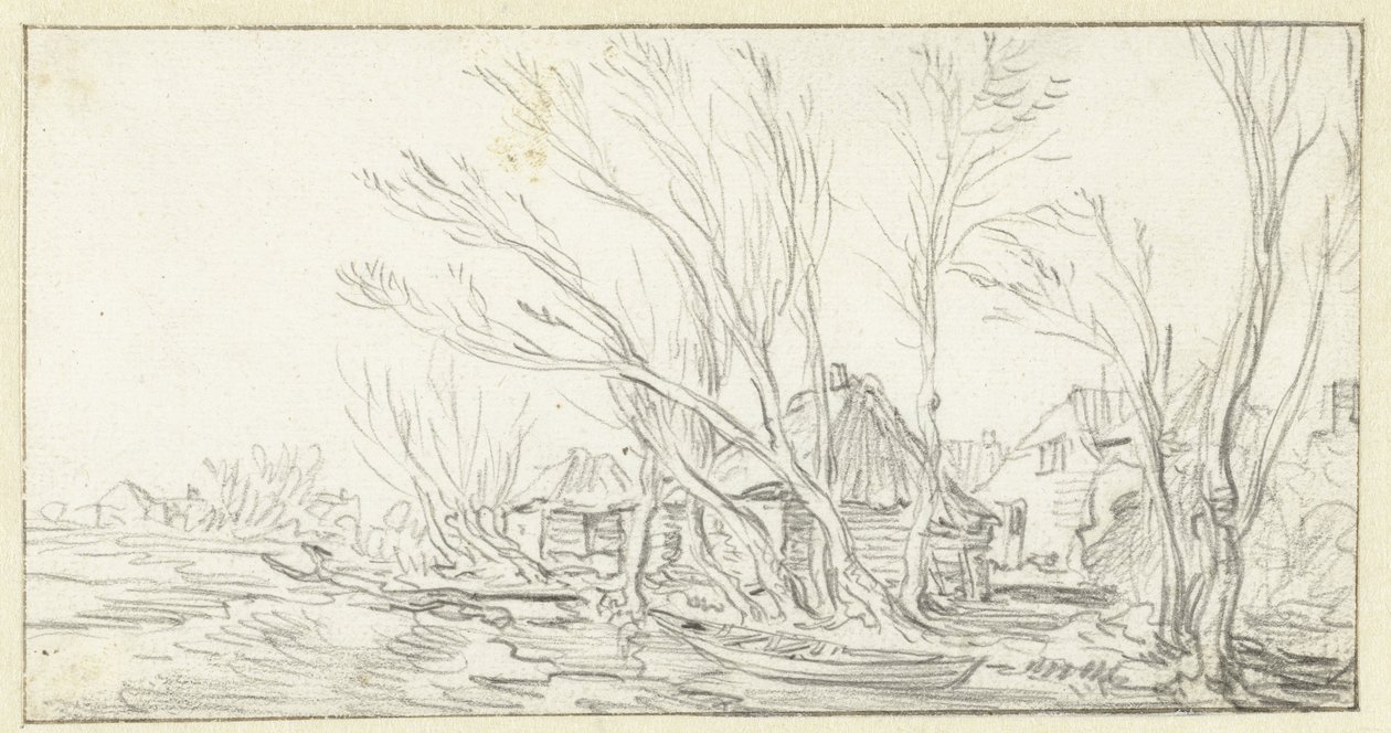Paysage avec arbres tordus et dénudés devant des fermes - Jan van Goyen