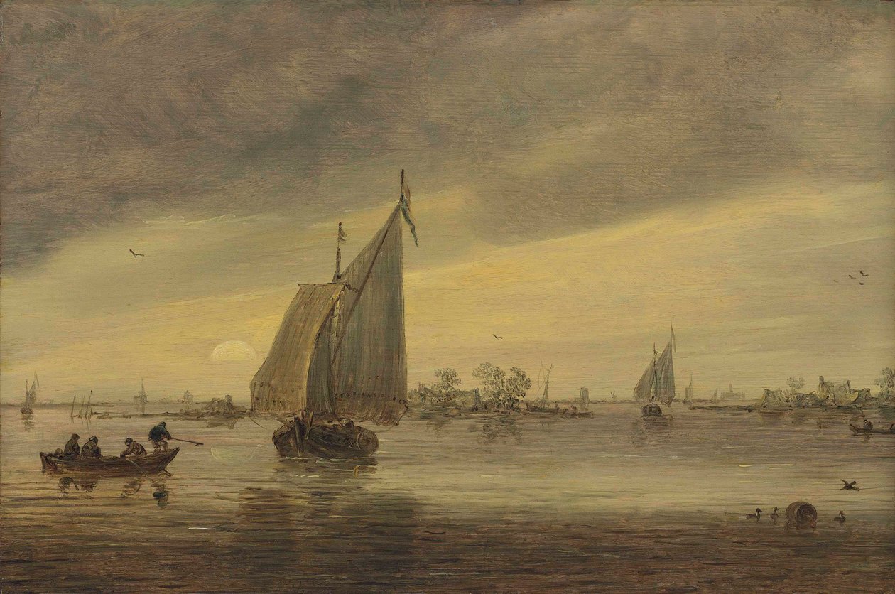 Lever de soleil sur le Haarlemmermeer avec un schmalship et d