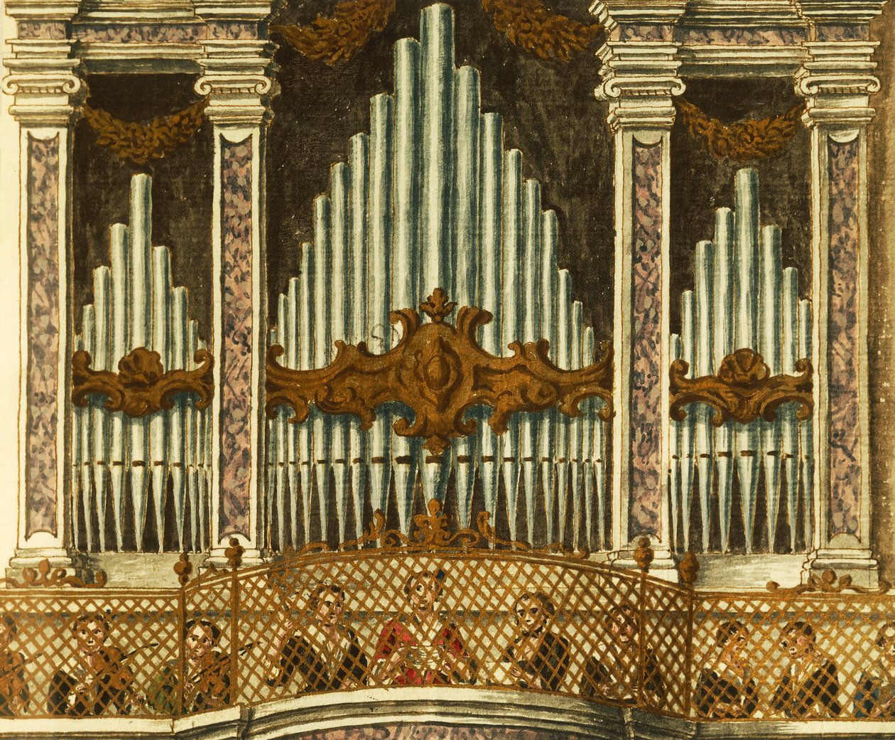 Orgue, détail de la cantate des putti, par Giovanni Grevembroch. Italie - Jan van Grevenbroeck