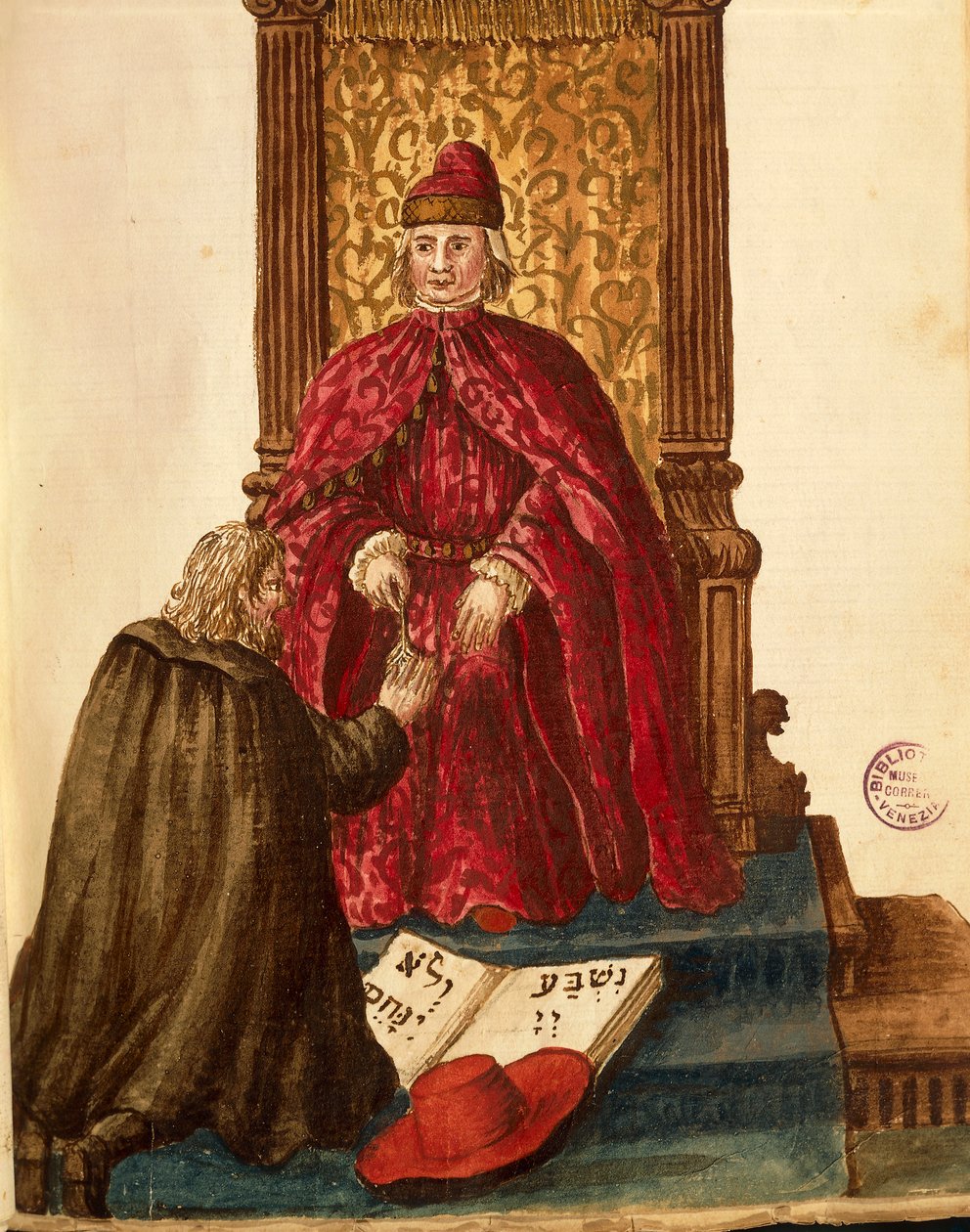 Dignitaire de la République prêtant serment de loyauté au Doge de Venise, Gli Abiti de Veneziani, livre illustré de costumes - Jan van Grevenbroeck