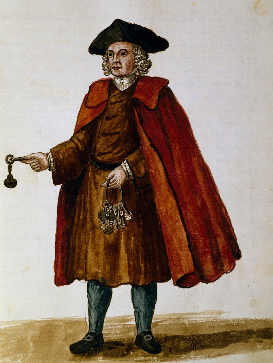 Vendeurs de clés pour loges privées pour représentations théâtrales, aquarelle de Giovanni Grevembroch, Italie - Jan van Grevenbroeck