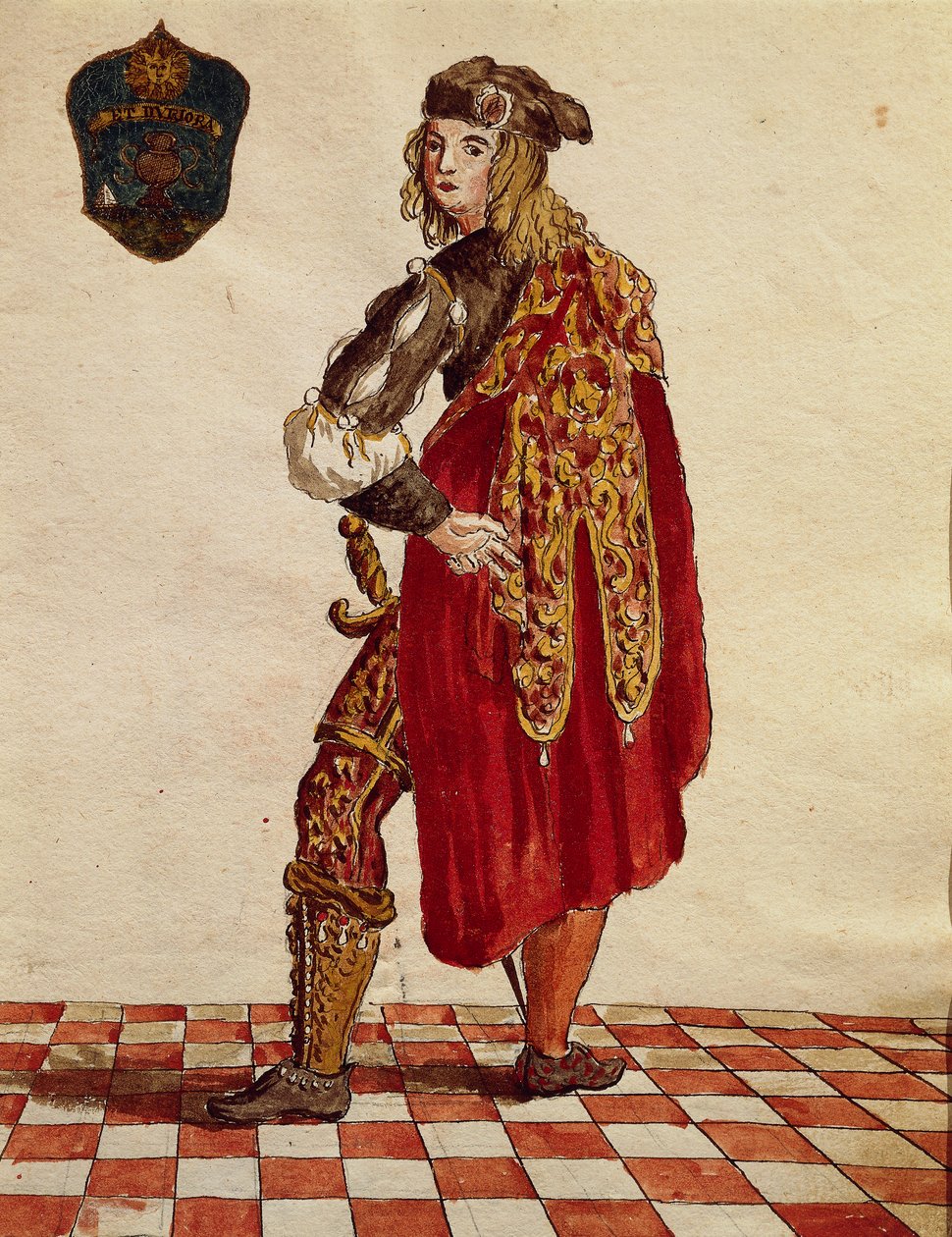 Costume de chevalier de la Confrérie de la Calza en 1564, par Jan van Grevenbroeck, Gli Abiti de Veneziani - Jan van Grevenbroeck