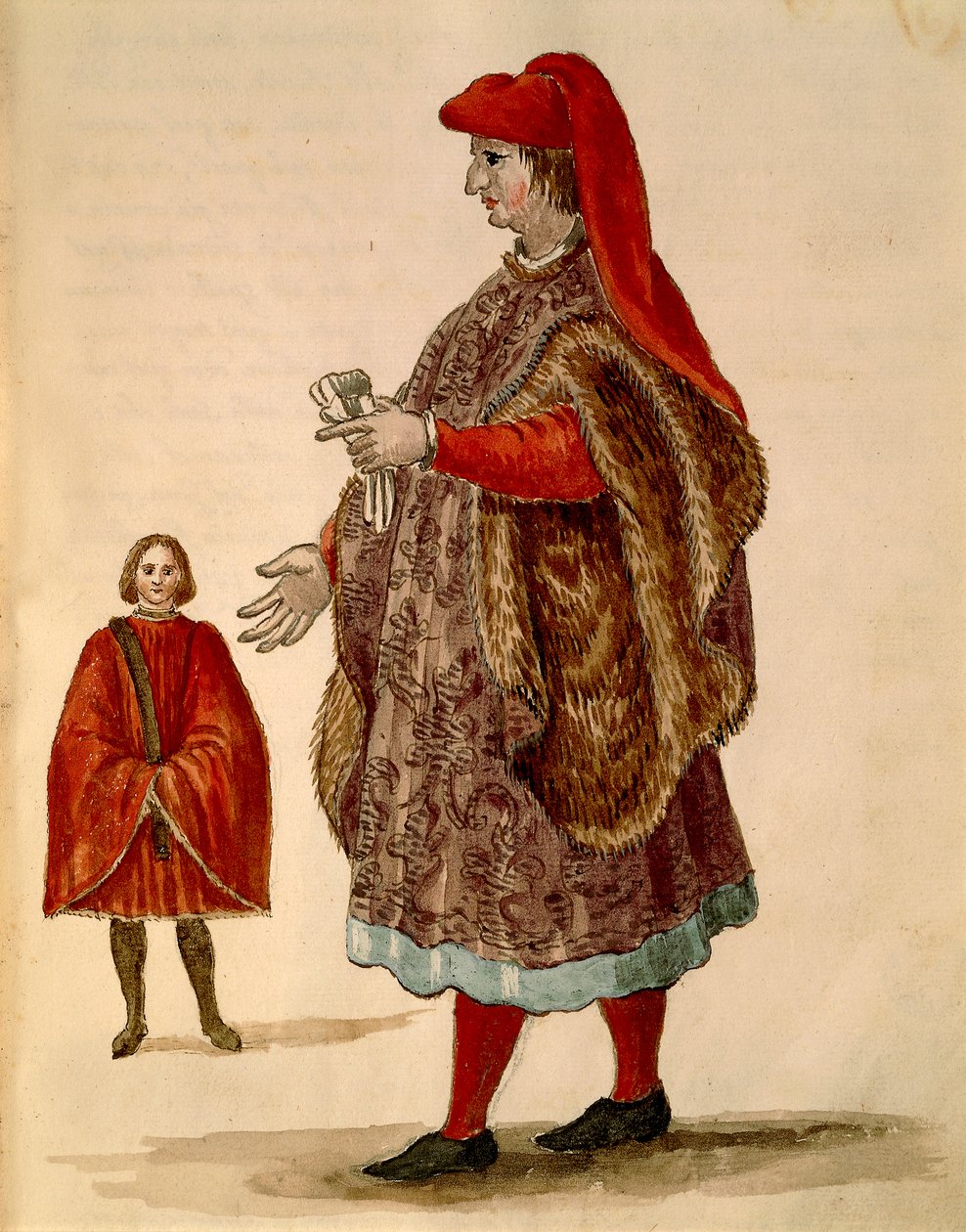 Sénateur vénitien portant une "Dogalina", robe formelle à larges manches, Gli Abiti de Veneziani, livre illustré de costumes - Jan van Grevenbroeck