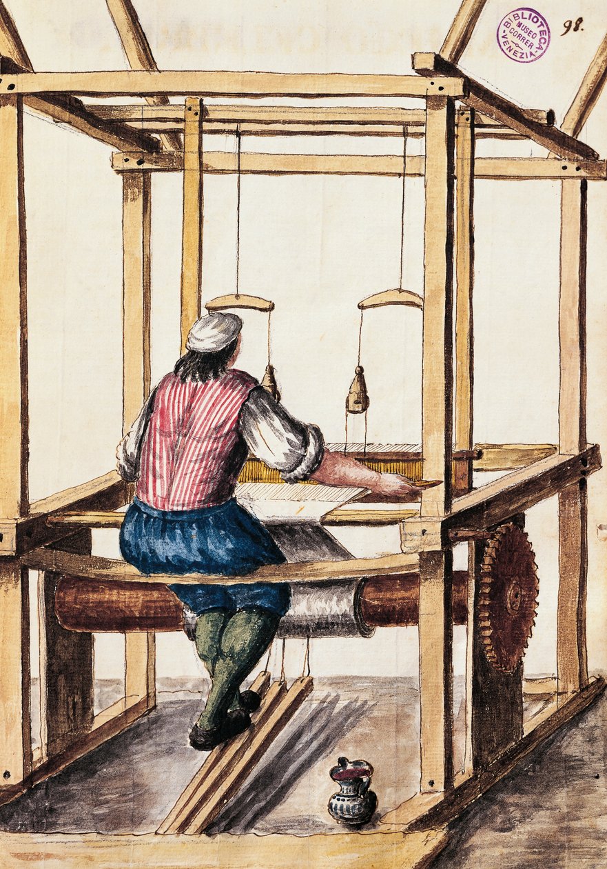 Tisserand, illustration par Jan van Grevenbroeck (1731-1807) de "Le costume des Vénitiens", manuscrit, Italie - Jan van Grevenbroeck