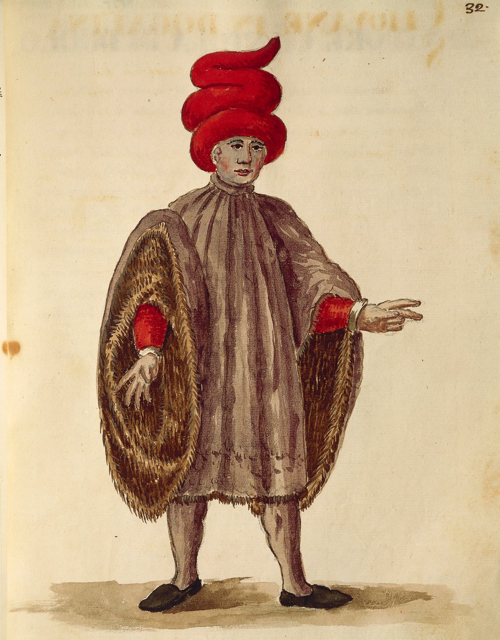 Jeune homme portant une "Dogalina", robe formelle à larges manches, Gli Abiti de Veneziani, extrait du livre illustré de costumes - Jan van Grevenbroeck