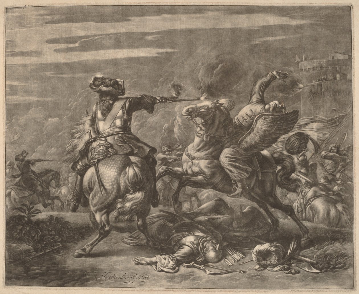 Un cavalier tirant sur un Turc depuis son cheval - Jan van Huchtenburgh