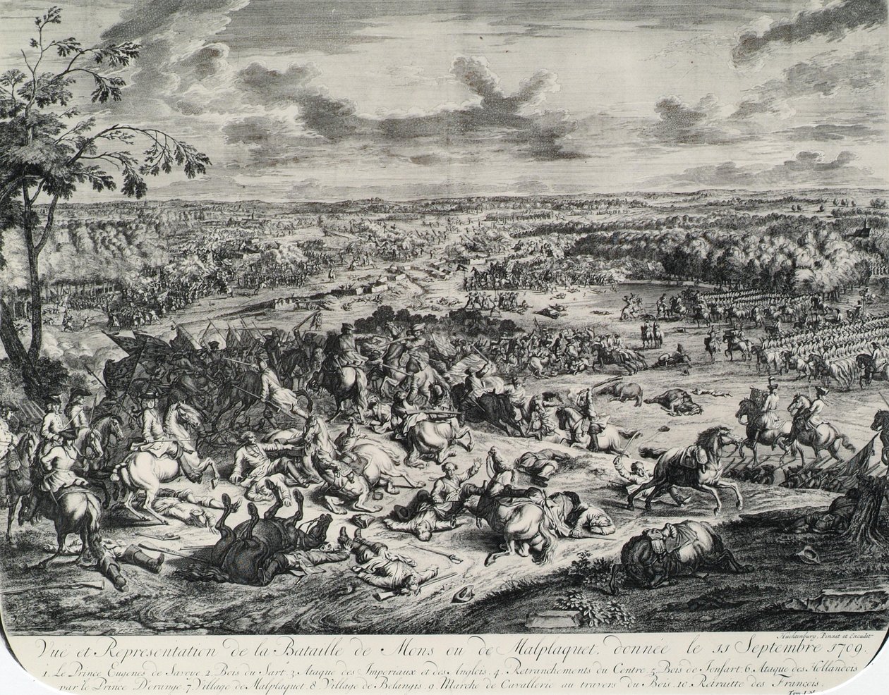 Images de batailles tirées de : Dumont et Rousset, Histoire militaire du Prince Eugène (1663-1736), suite de huit gravures sur cuivre - Jan van Huchtenburgh