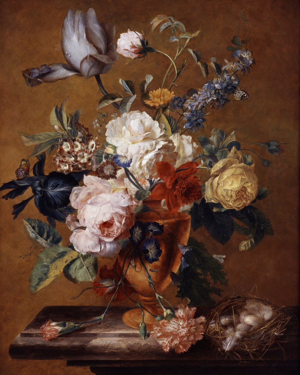 Fleurs dans un vase. Peinture de Jan van Huysum (1682-1749) Collection privee. - Jan van Huysum