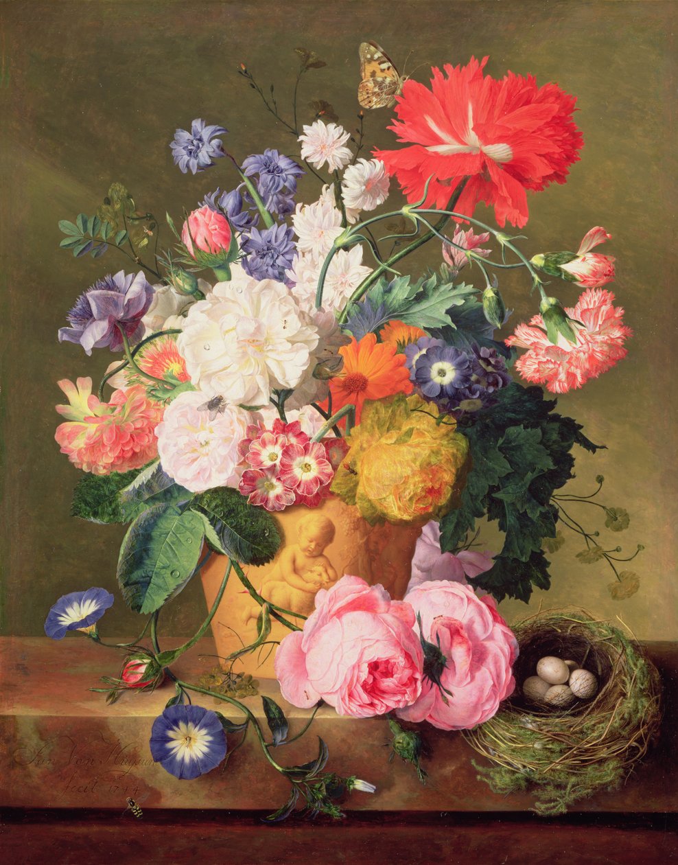 Fleurs dans un vase en terre cuite, 1744 (panneau) - Jan van Huysum