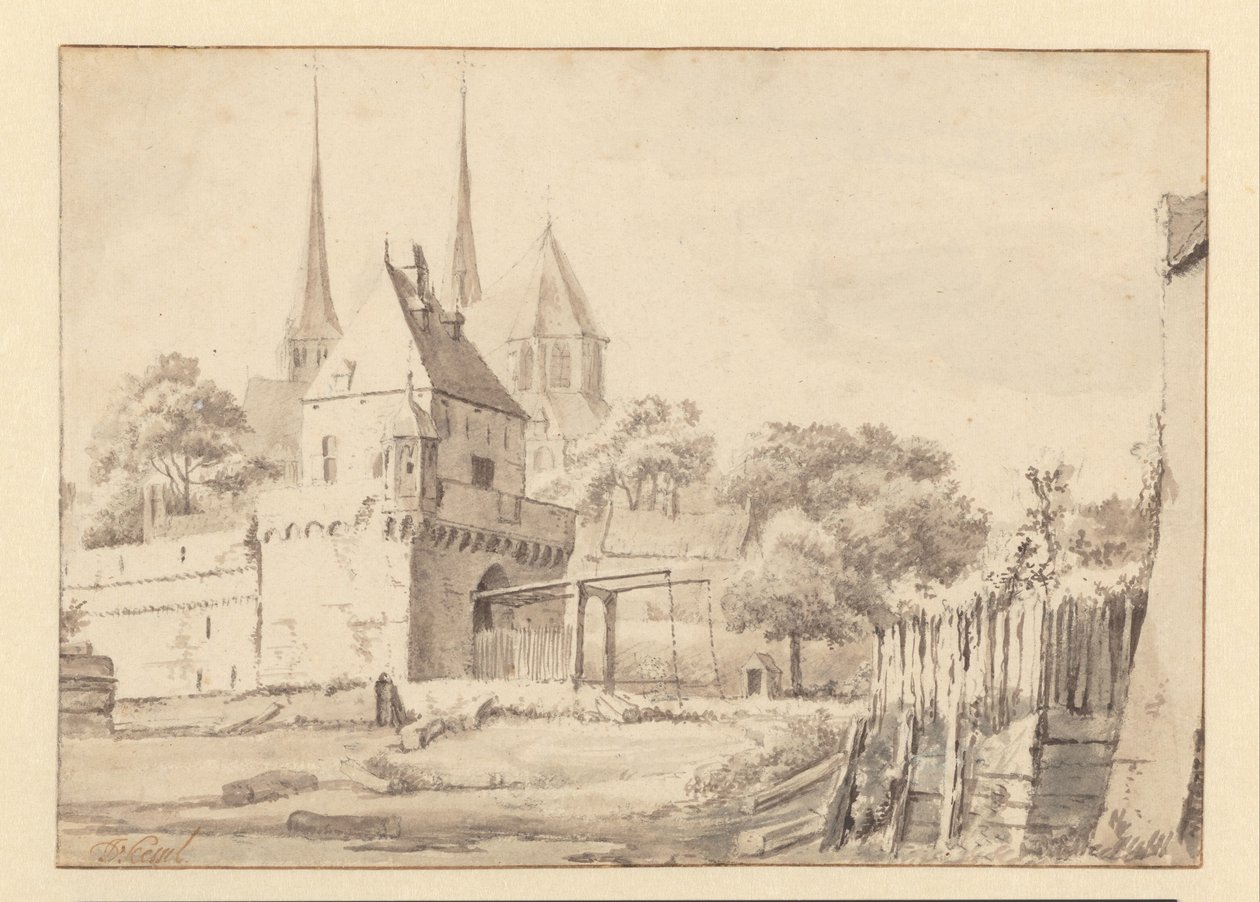 Vue de la Bergpoort et de la Bergkerk à Deventer - Jan van Kessel