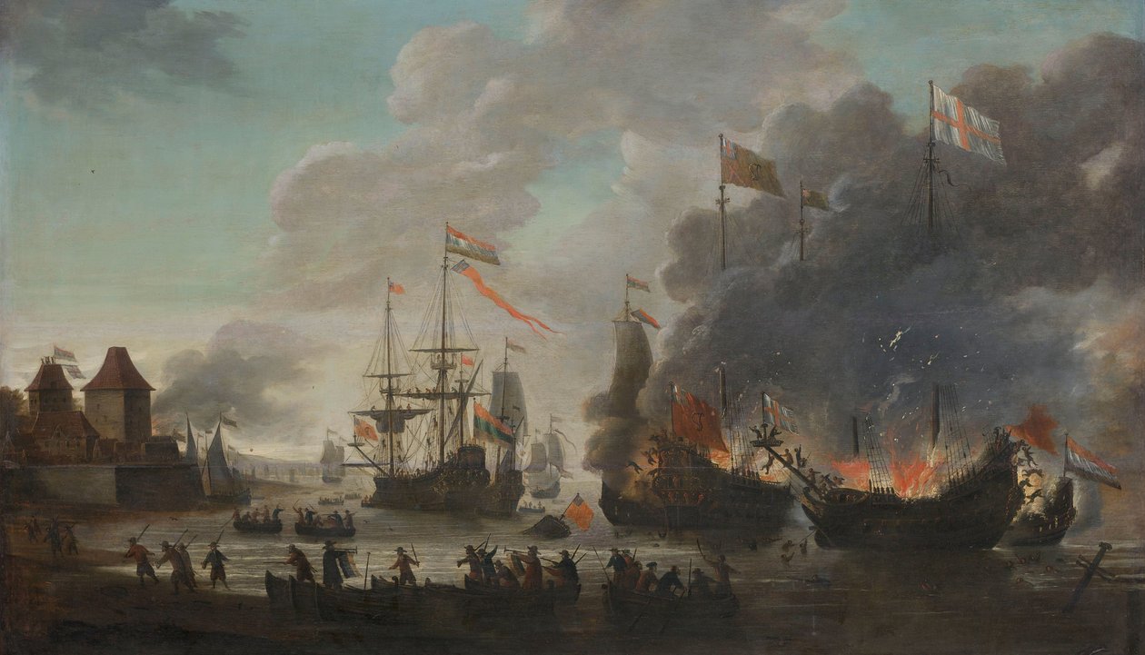 Les Hollandais brûlant des navires anglais lors du raid hollandais sur la Medway, 20 juin 1667 - Jan van Leyden