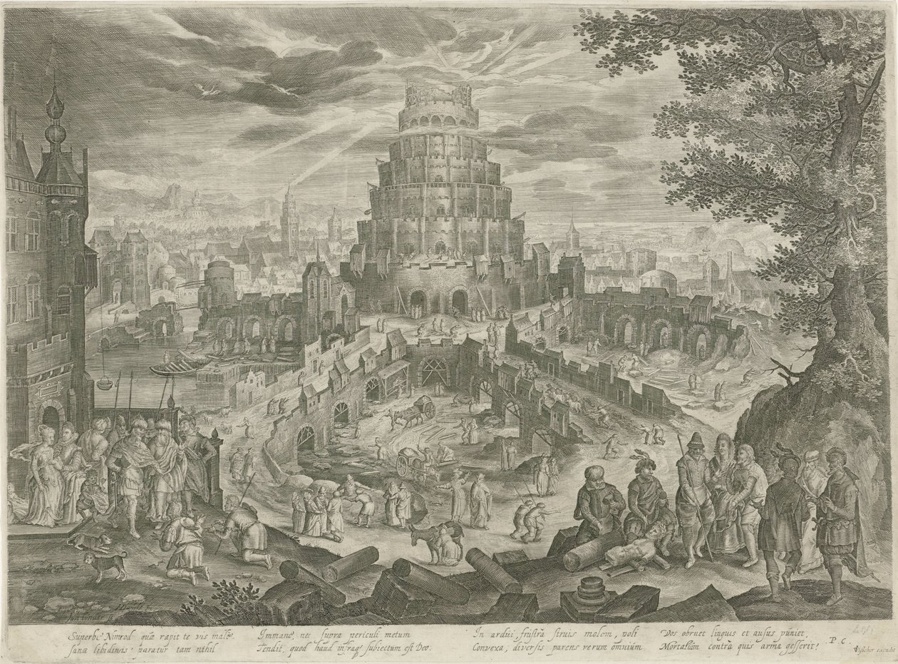 Nimrod fait construire la Tour de Babel (Royaalbijbel) - Jan van Londerseel