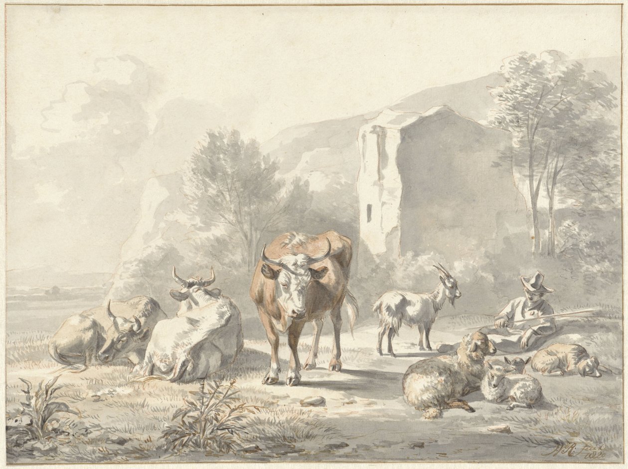 Paysage avec bétail et ruine - Jan van Ravenswaay