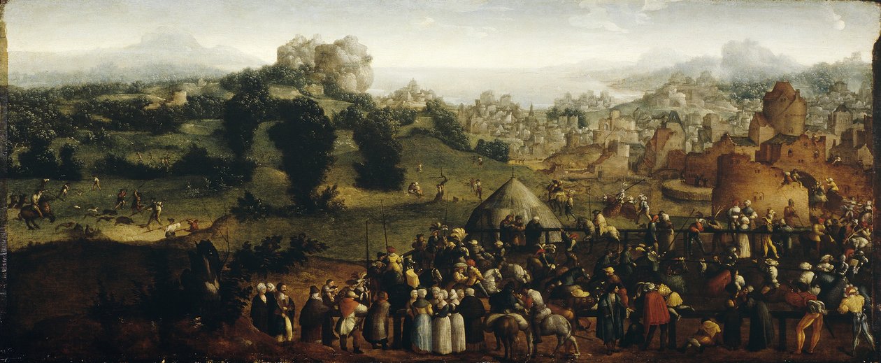 Paysage avec tournoi et chasseurs - Jan van Scorel
