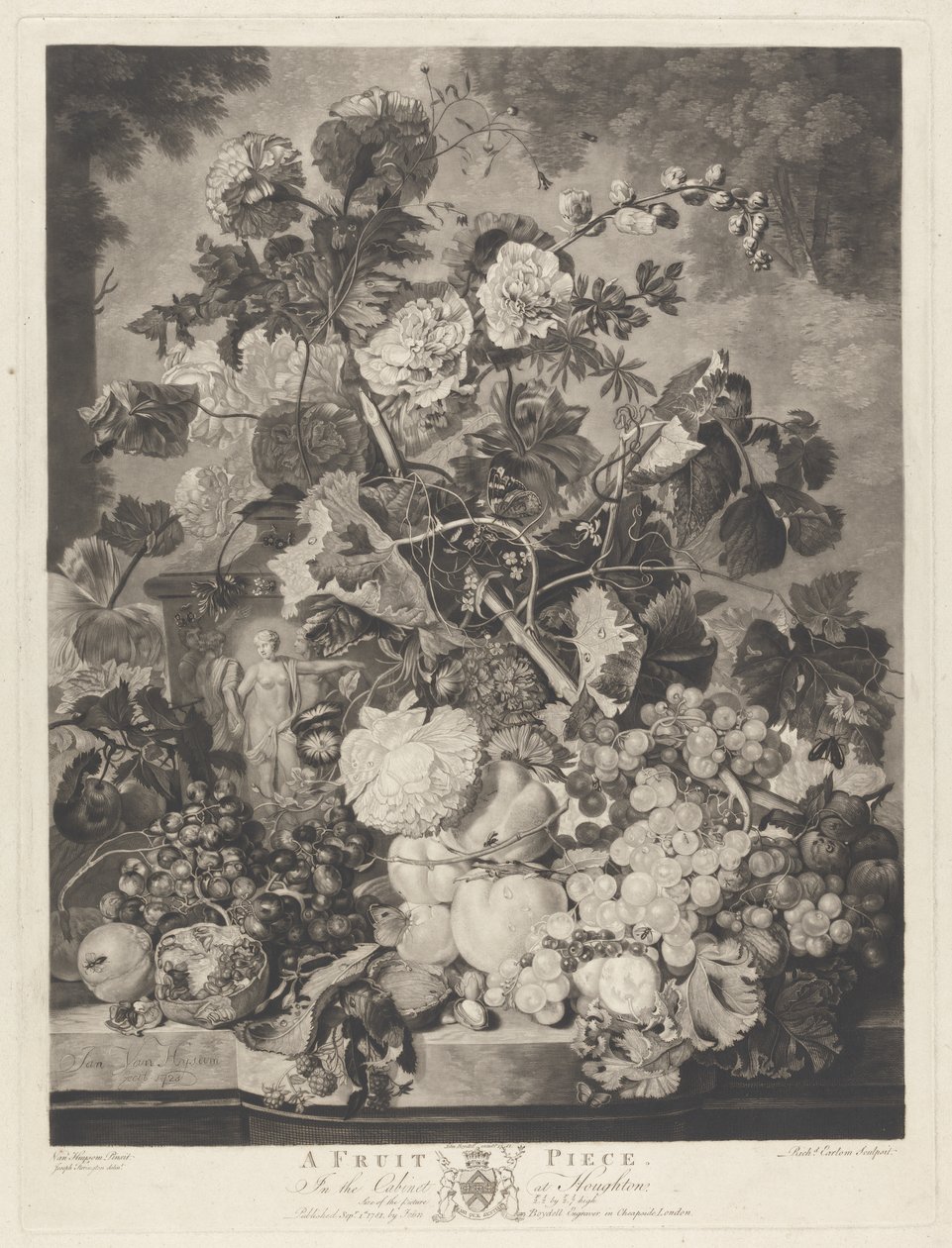 Une pièce de fruits, gravée par Richard Earlom, 1781 - Jan van after Huysum