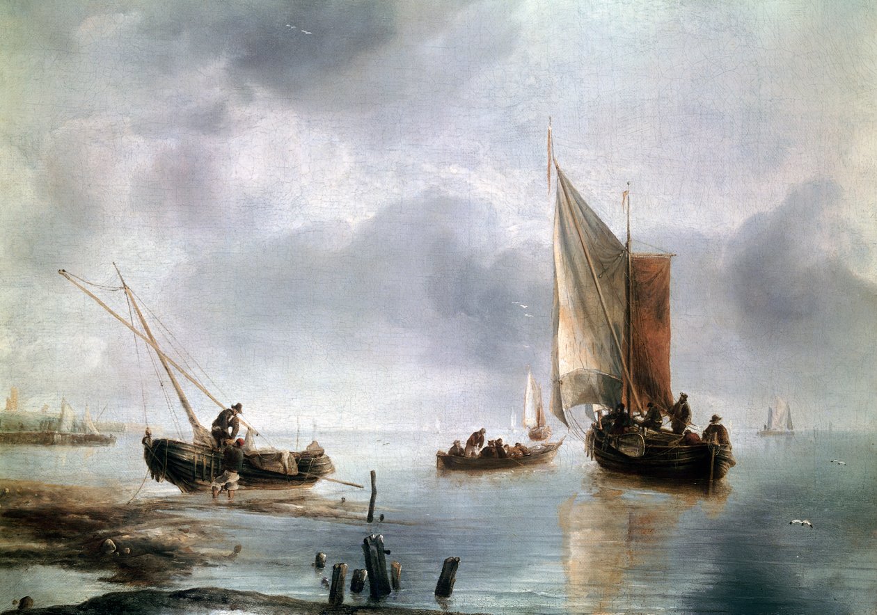 Un petit navire par vent léger, et un autre échoué, vers 1650-1660, par Jan van de Cappelle (1624-vers 1679) - Jan van de Capelle or Cappelle