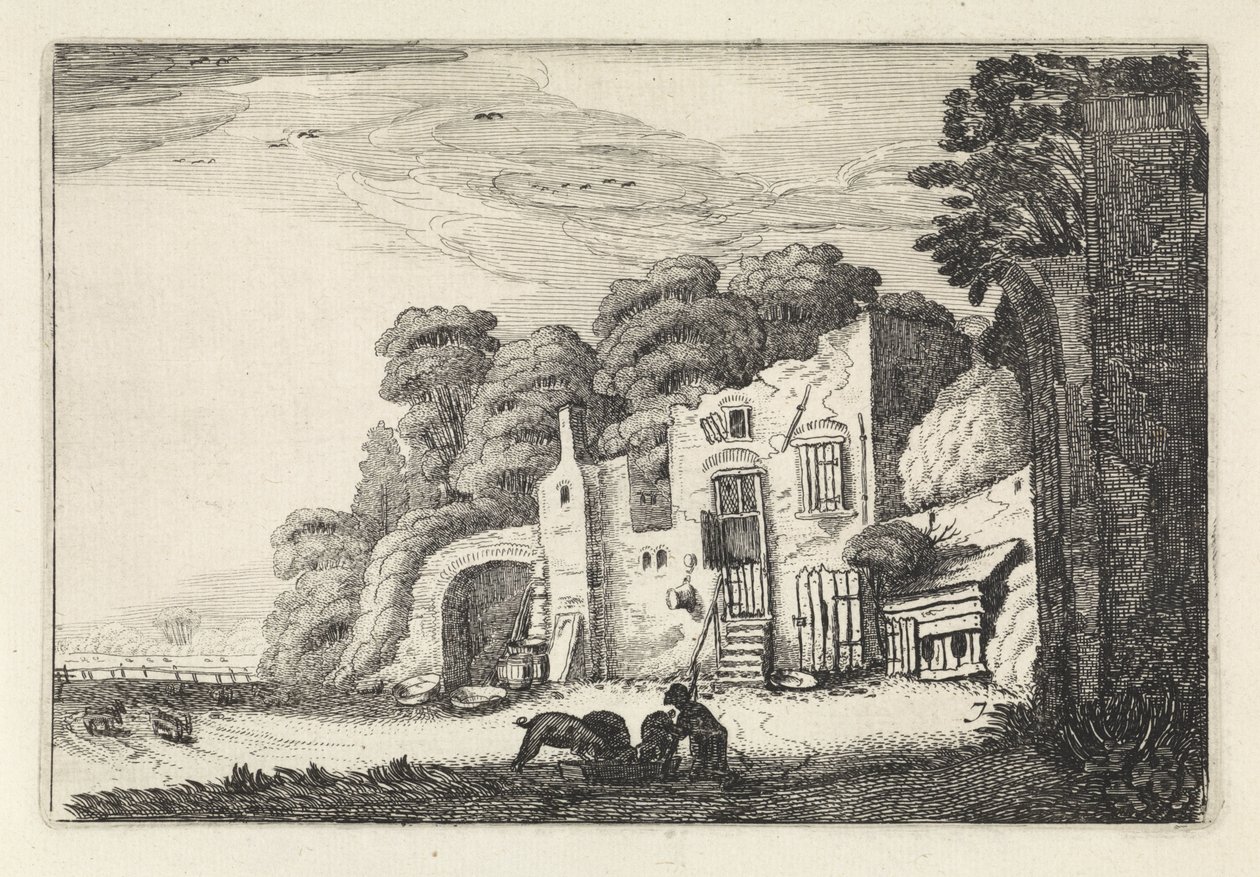 Paysage avec le fils prodigue parmi les porcs (Paysages, Amenissimae aliquot requculae) - Jan van de Velde (II)