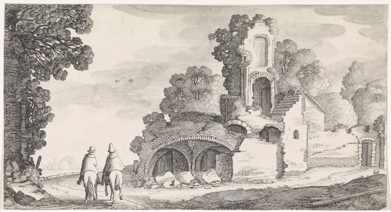 Paysage avec ruine et deux cavaliers - Jan van de Velde (II)
