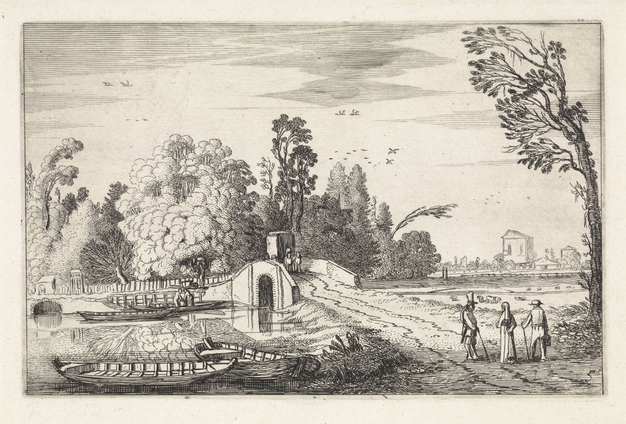 Paysage fluvial avec un pont en pierre (Landschappen, Amenissimae aliquot requculae) - Jan van de Velde (II)