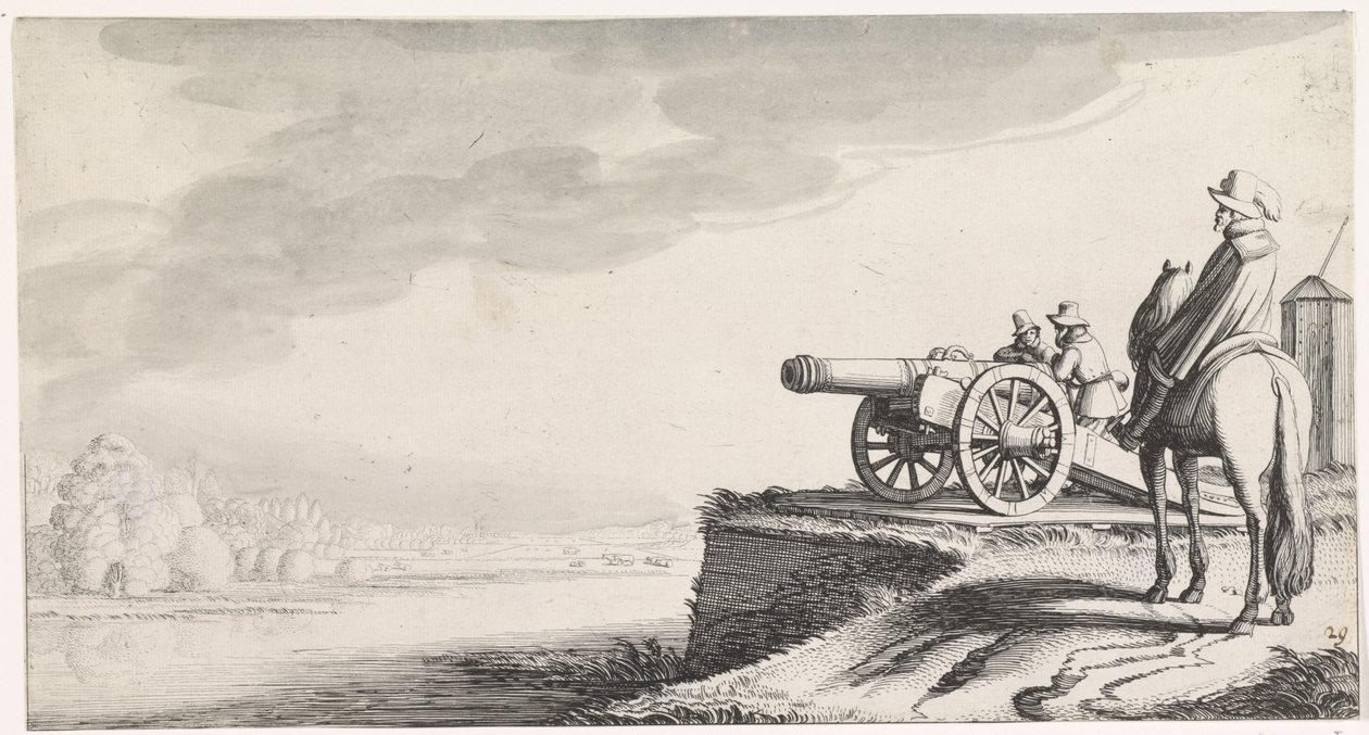 Cavalier et deux soldats près d