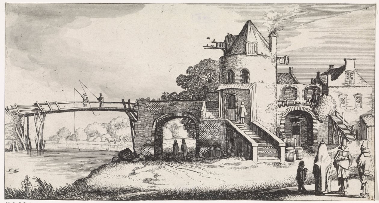 Péage avec pont en bois sur la rivière - Jan van de Velde (II)