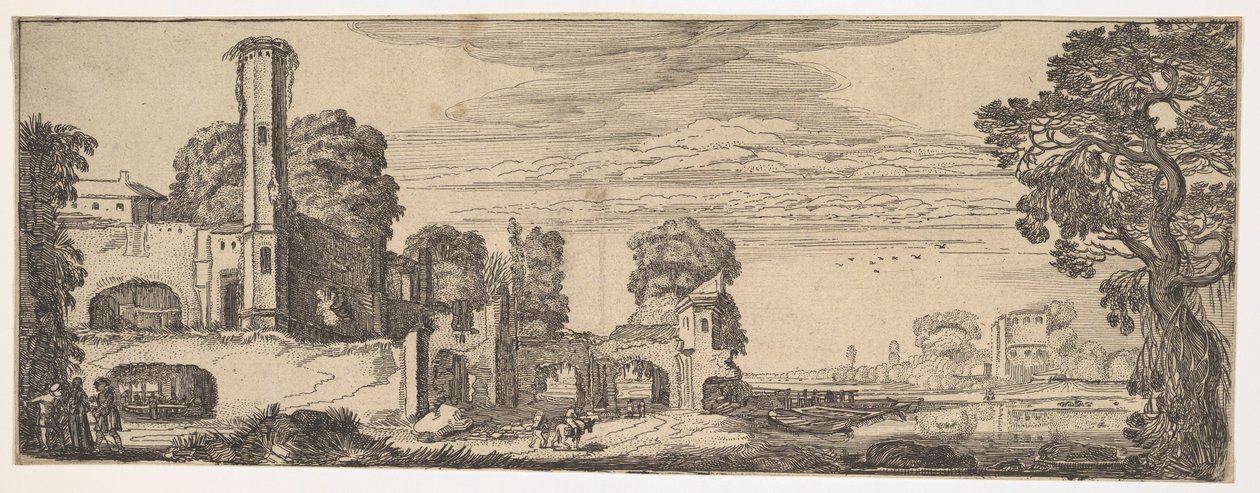 Paysage fluvial avec ruines d