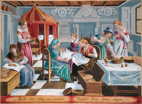 Les femmes aspergent les œufs du ver à soie avec du vin et les gardent au chaud sur leur poitrine, planche 3 de 