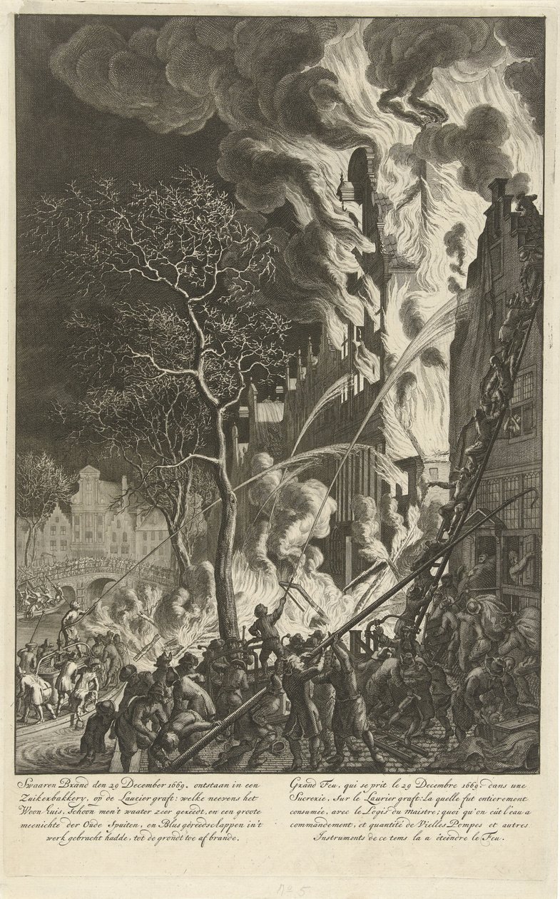 Incendie sur le Lauriergracht à Amsterdam, 1669 - Jan van der Heyden (attributed to)