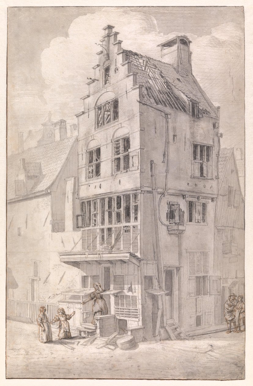 Une maison incendiée dans la Bloedstraat - Jan van der Heyden