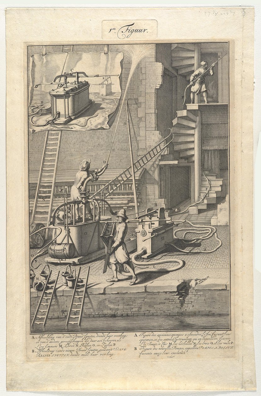 Anciennes pompes à incendie et nouvelles pompes à tuyau - Jan van der Heyden