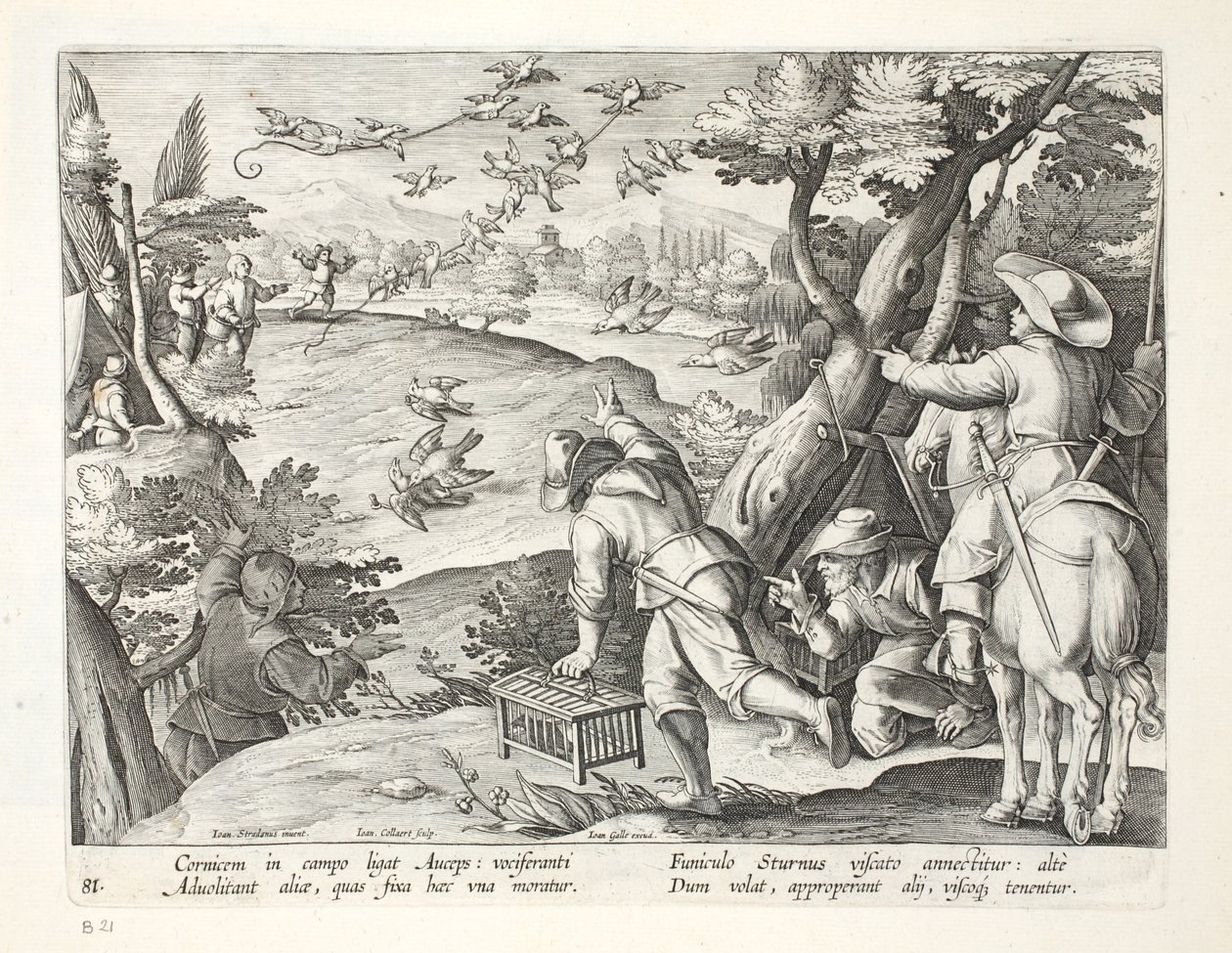 Chasseurs attrapant des corbeaux, illustration de 