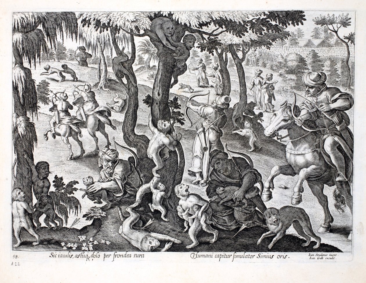 Chasse aux singes à la campagne, illustration de 